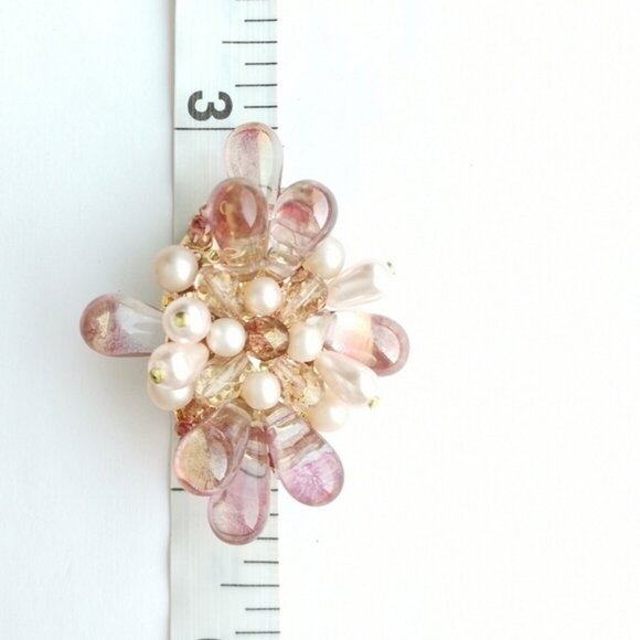 VINTAGE 70s brooch pin  pearl beads rose - Picture 3 of 6